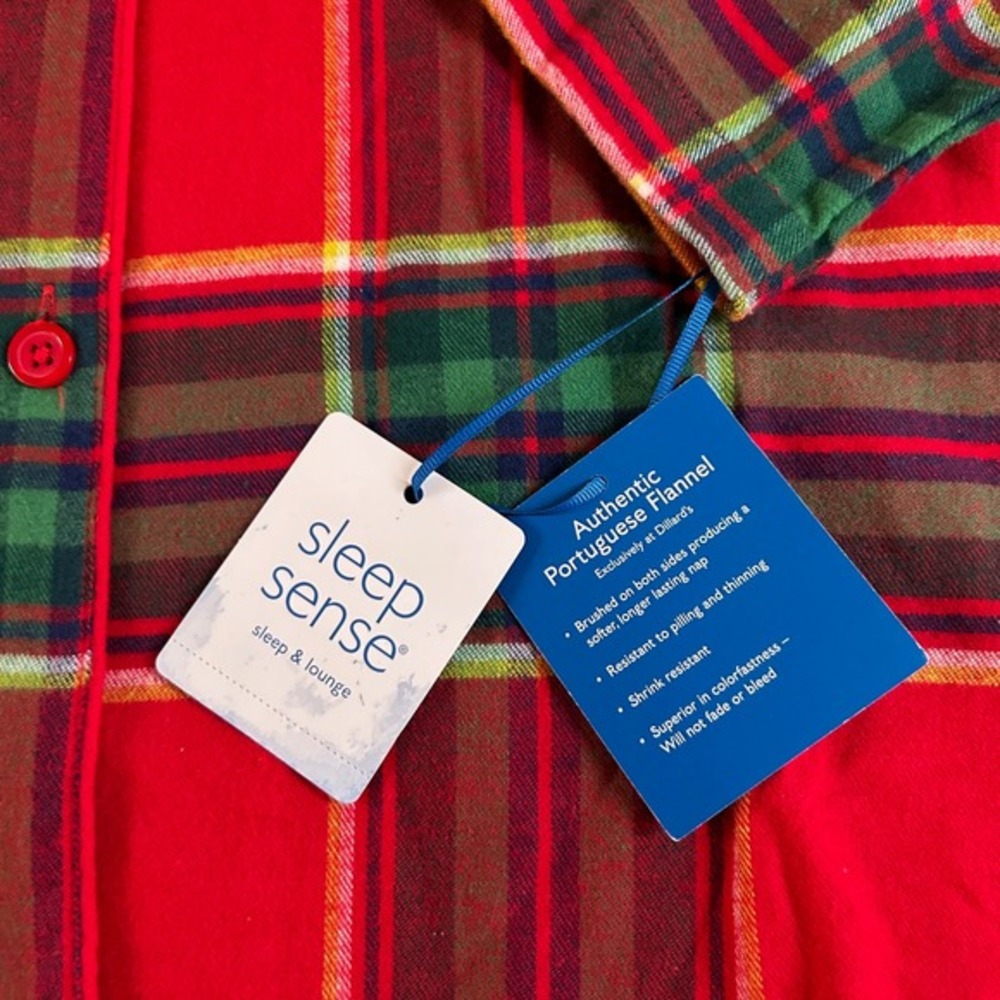 Sleep Sense Red and Green Plaid Women's Flannel Sleep Shirt Size L NWT - Picture 3 of 8